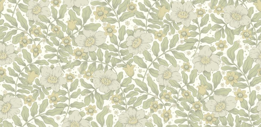 Grön tapet med Blommigt mönster