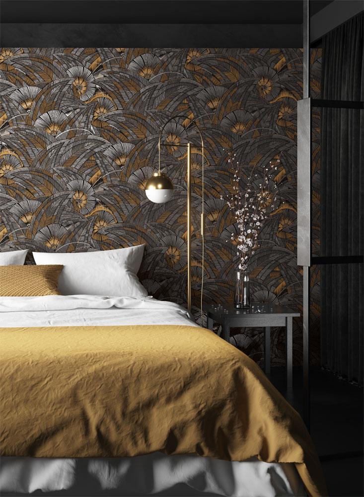 lyxig sovrum inspiration guld lampa tapet 