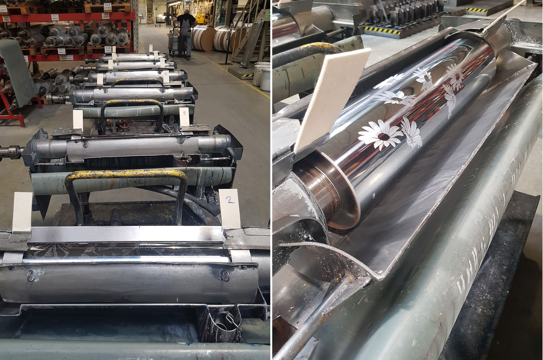 Wallpaper rollers during production