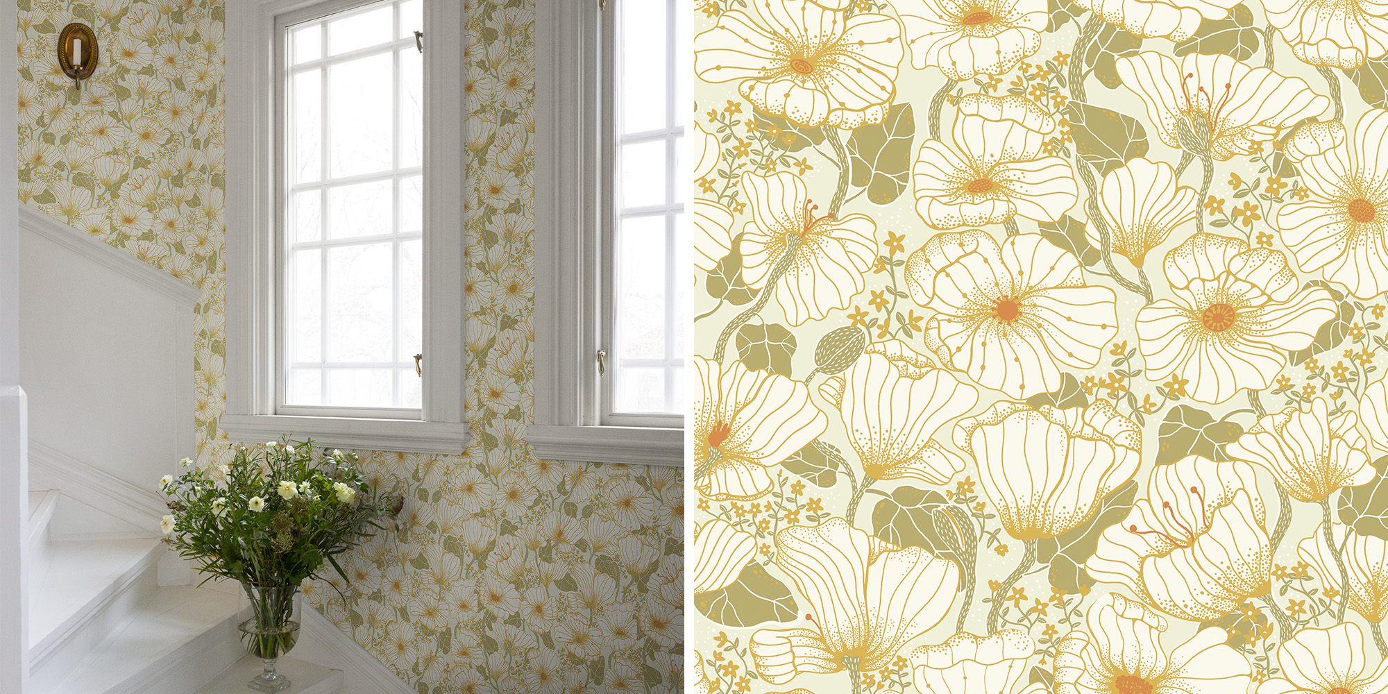 blå blommig tapet med krokus och 