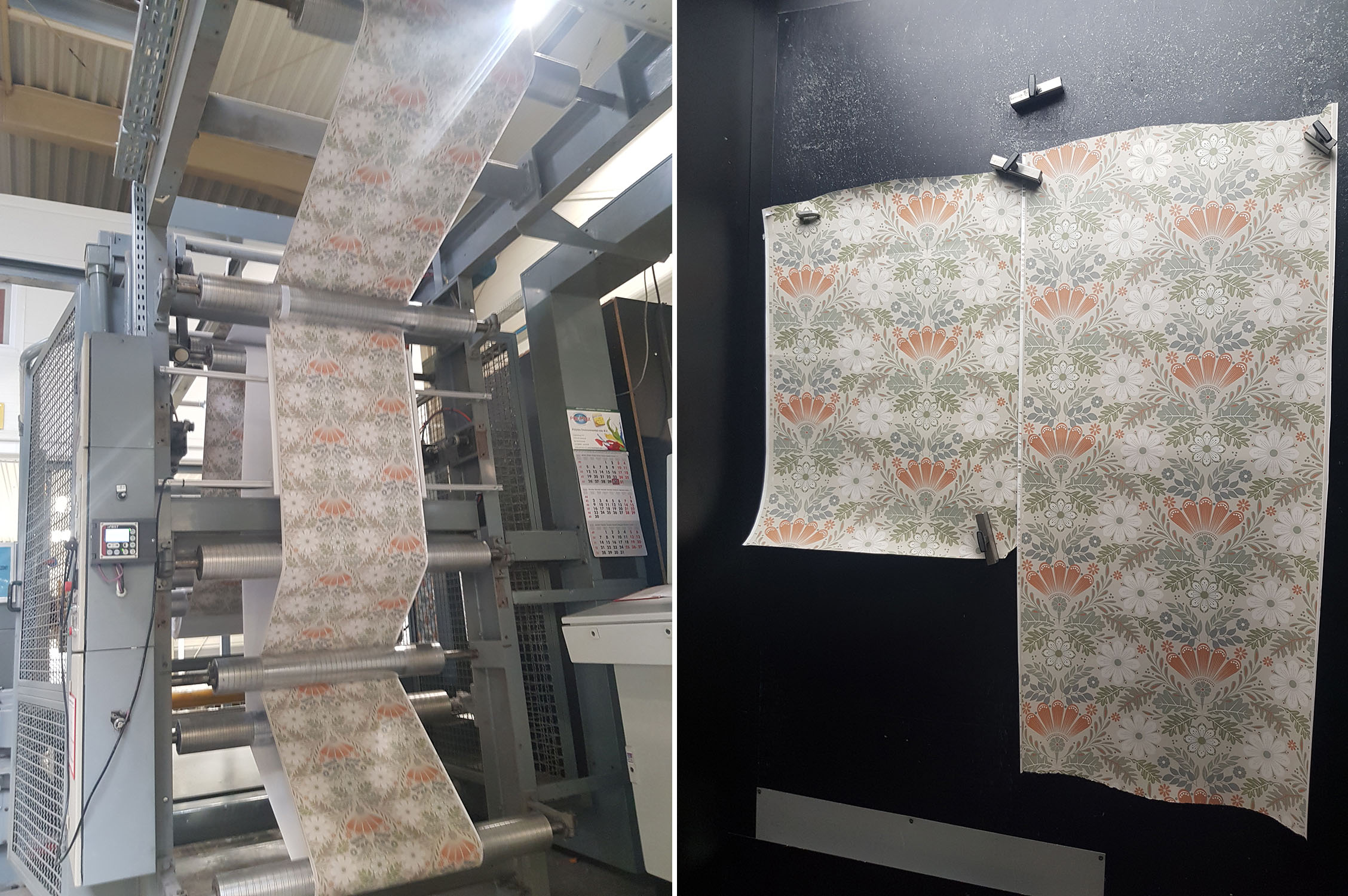 tapeter trycks i tryckmaskinen