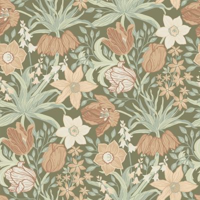 Beige tapet med , Blommigt, Stormönstrat mönster