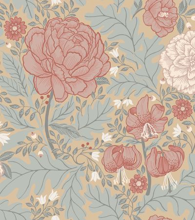 Rosa, Orange tapet med Blommigt, , Stormönstrat mönster
