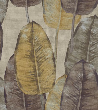 Beige, Brun, Gul tapet med Blad mönster