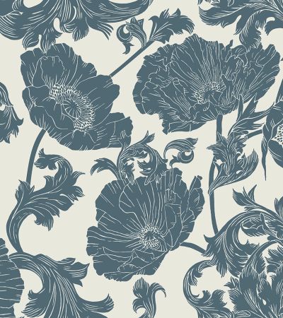 Blå tapet med Blommigt, , Stormönstrat mönster