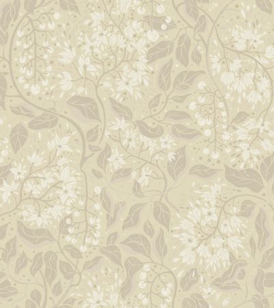 Beige tapet med Blommigt, Blad mönster