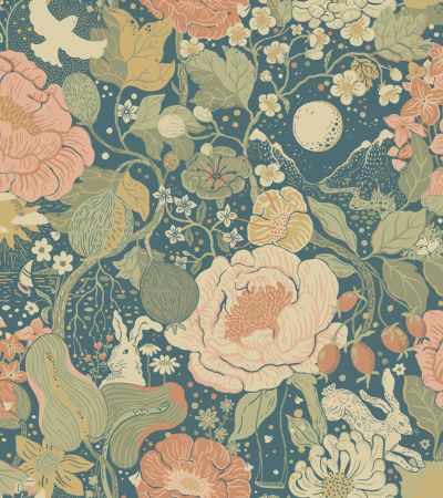 Blå, Multifärgat tapet med Barn, Blommigt,  mönster