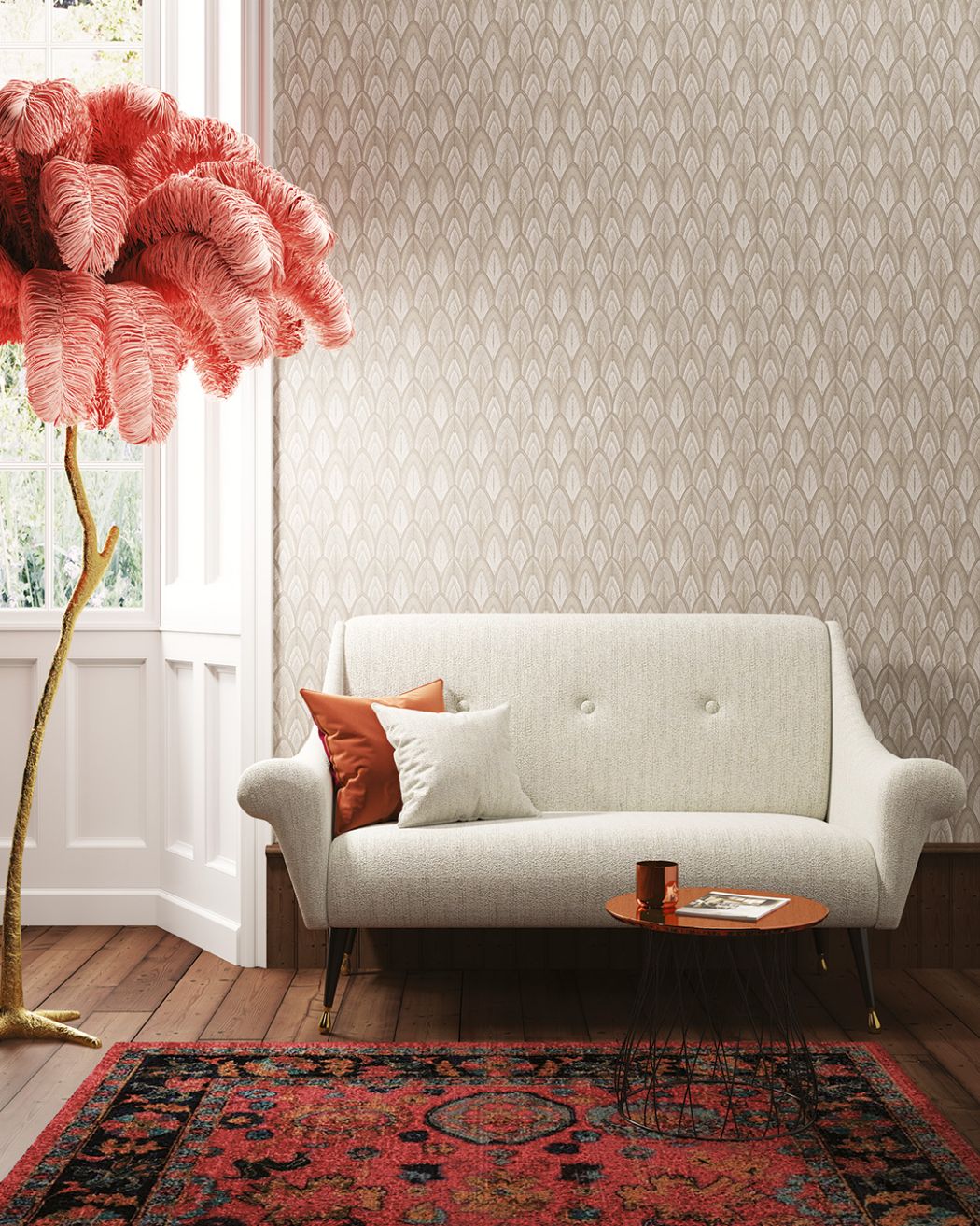 beige geometrisk art deco tapet 