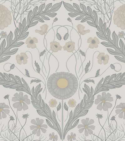 Grå, Beige tapet med Blommigt, , Stormönstrat mönster