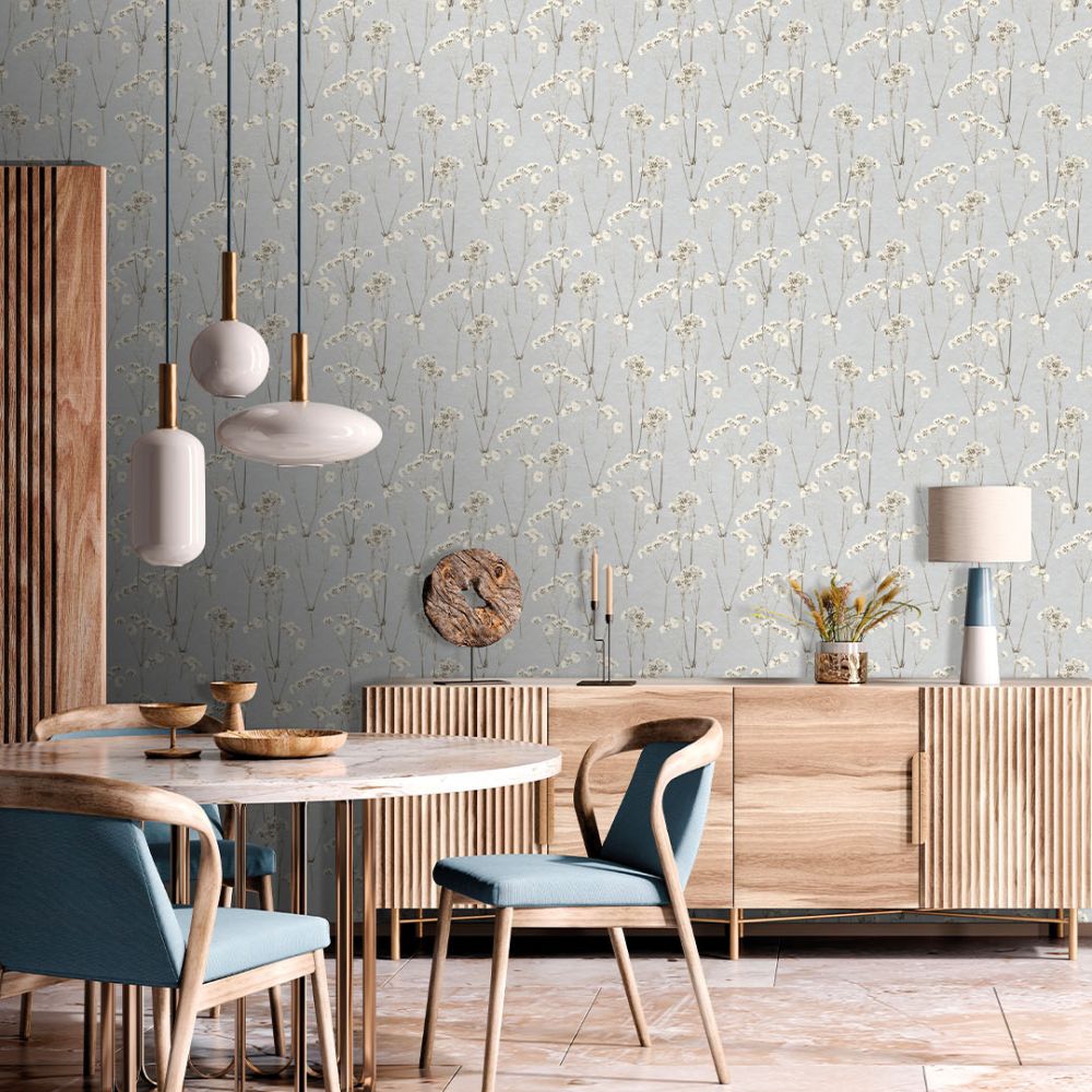 Blå tapet med Blommigt mönster