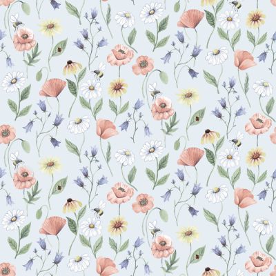 Blå tapet med Blommigt, Blad, Stormönstrat,  mönster