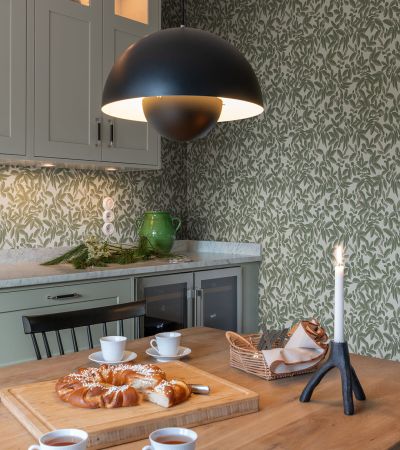 Grön tapet med Blad mönster