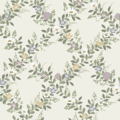 Beige tapet med , Blommigt, Stormönstrat mönster