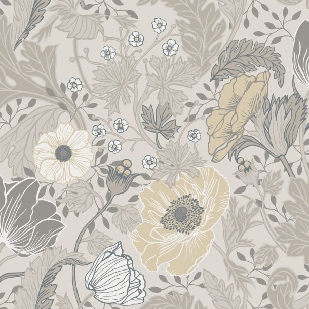 Neutral, Beige tapet med Blommigt, Stormönstrat mönster