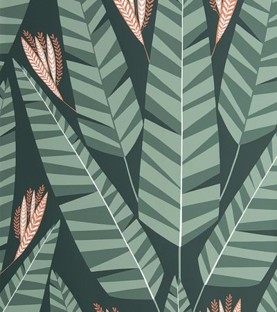 Grön tapet med Retro, Blad mönster