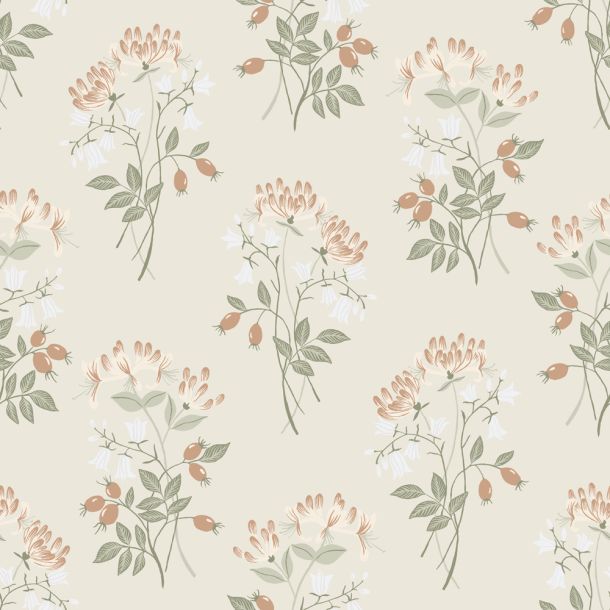 Beige tapet med Blommigt mönster