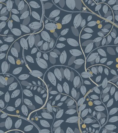 Blå tapet med Blad, , Frukt mönster