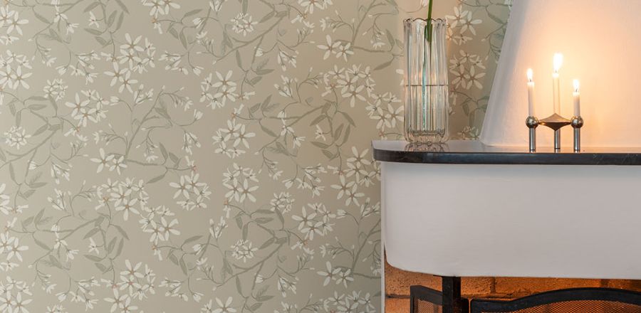 Beige tapet med Blommigt mönster