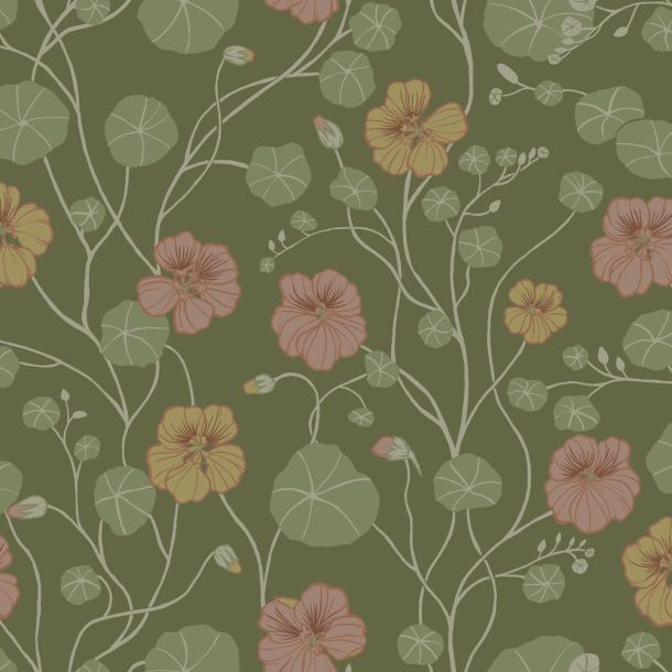 Grön tapet med Blommigt mönster