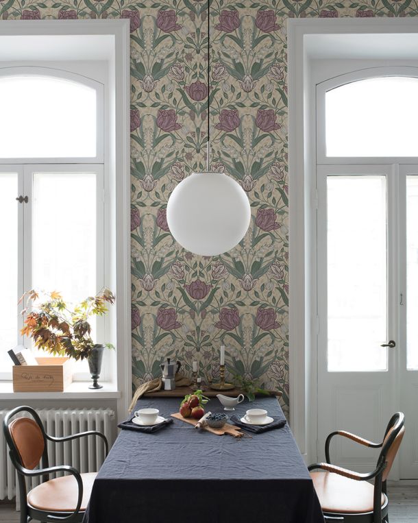 Grå tapet med Blad, Blommigt mönster