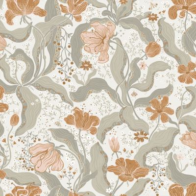 Beige tapet med , Blommigt, Stormönstrat mönster
