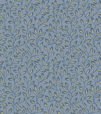 Blå, Silver tapet med Blad, , Småmönstrat mönster