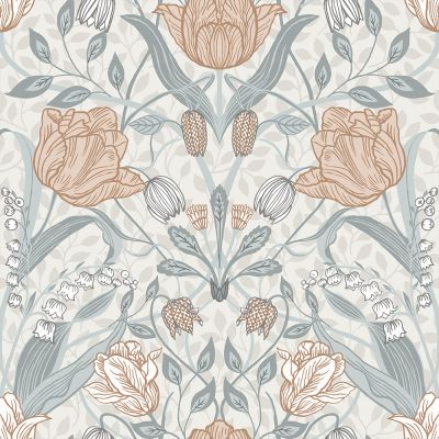 Beige tapet med , Blommigt, Stormönstrat mönster