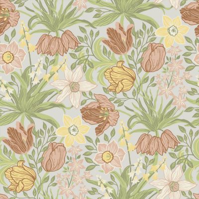 Beige tapet med , Blommigt, Stormönstrat mönster