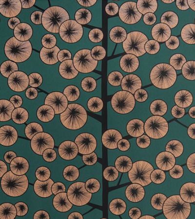 Grön tapet med Blommigt, Retro mönster