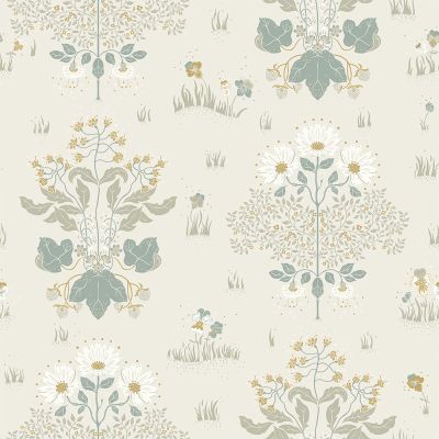Beige tapet med , Blommigt, Stormönstrat mönster