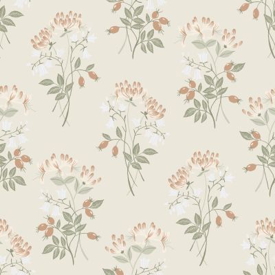 Beige tapet med , Blommigt, Stormönstrat mönster