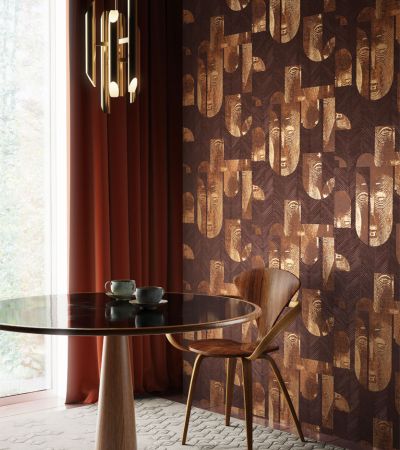 Guld, Orange, Brun tapet med Figurativt mönster